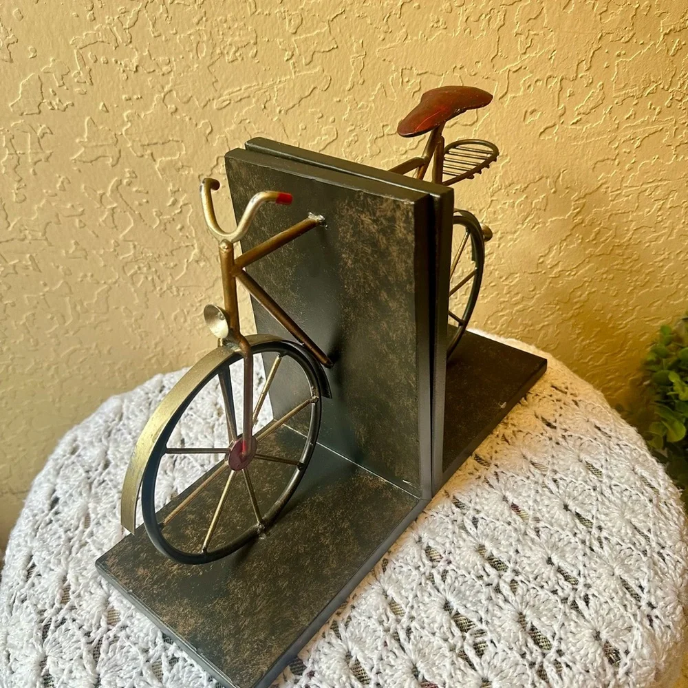 Vintage Bicycle Book Ends Metal Black Red Silver Gold Very Detailed Retro Style